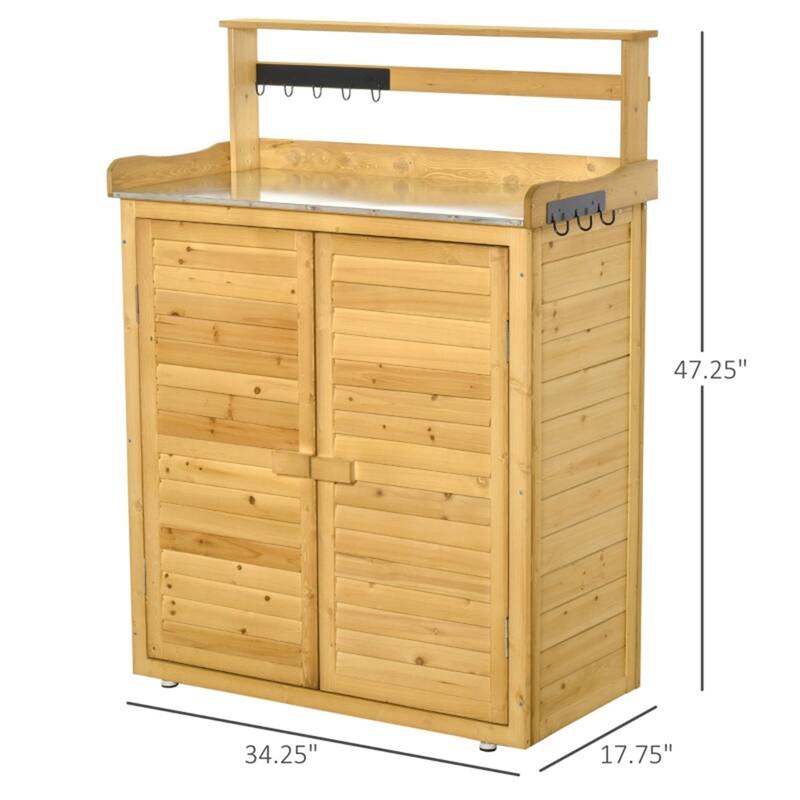 Yellow Fir Wood Outdoor Storage Shed with 3-Tier Shelves and Doors - 34.25" L x 17.75" W x 47.25" H