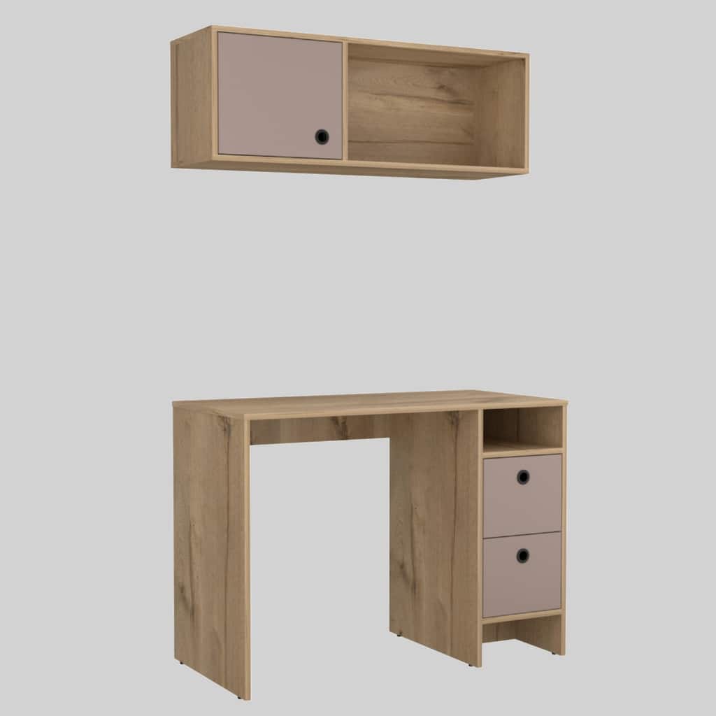 Office Desk and Wall Cabinet Set with Single Door Storage and Spacious Workspace