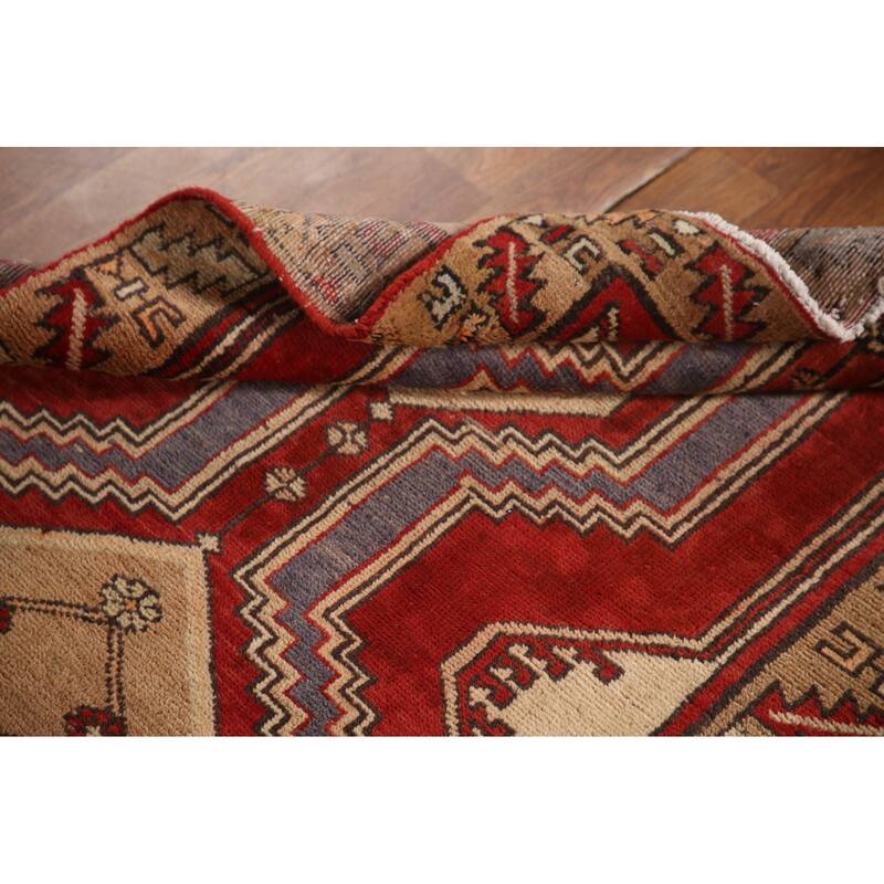 Red Ardebil Persian Runner Rug Handmade Vintage Wool Carpet - 3'0"x 12'0"