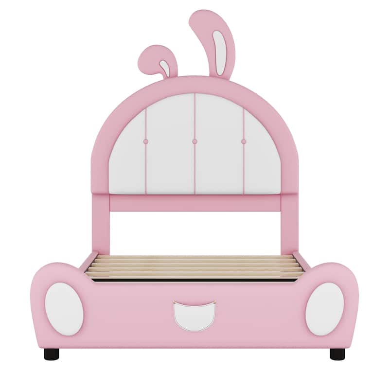 Twin Size Upholstered Platform Bed with Rabbit Shaped Headboard