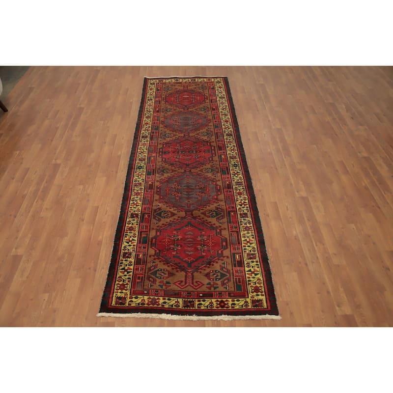 Hand Knotted Oriental 100% Wool Carpet Traditional Tribal Brown Ardebil Runner Rug - 10' 5'' X 3' 4''