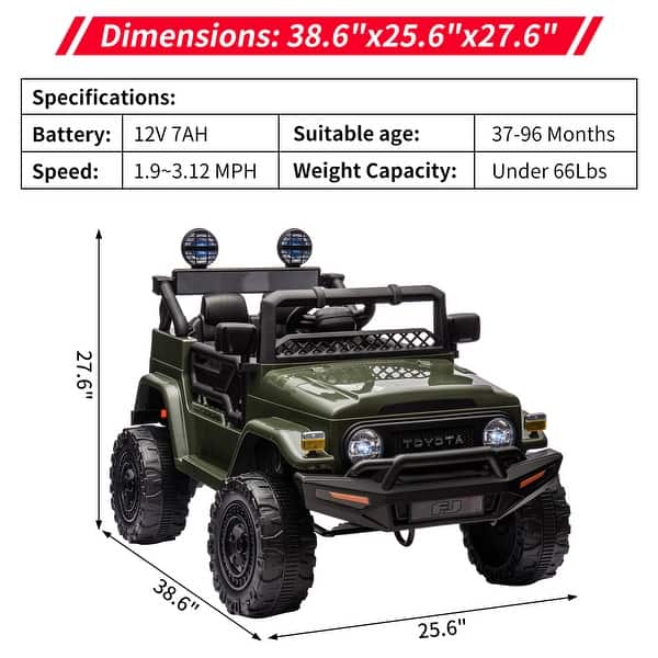 dimension image slide 2 of 4, 12V Ride on Truck Car, 7AH Licensed Toyota Ride on Car, Battery Powered Kids Car, EVA Tires, Ride On Toy for Kids