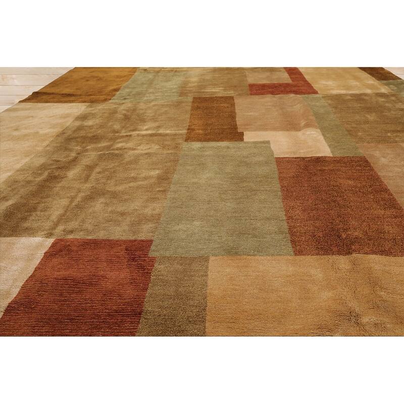 Hand Knotted Beige, Sage Tibetan 100% Wool Modern Oriental Area Rug - 9' x 12'