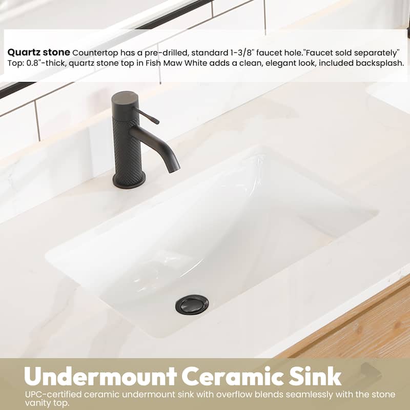 Cristo Floating Bath Vanity with White Quartz Stone Top without Mirror