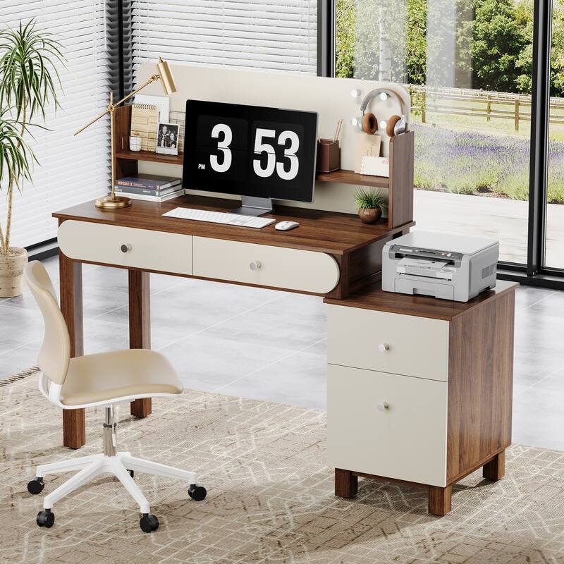 Computer Desk with 4 Drawers, 56-Inch Home Office Desk with File Drawers