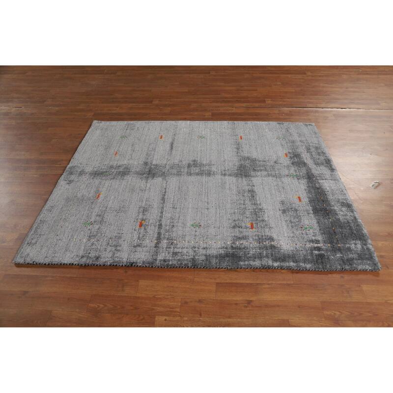 Hand Knotted Oriental 100% Wool Carpet Tribal Animal Pictorial Greys & Charcoal Gabbeh Area Rug - 5' 9'' X 4' 5''