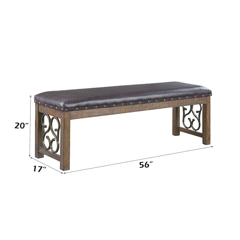 Raphaela Black Synthetic Leather & Weathered Cherry Finish Bench