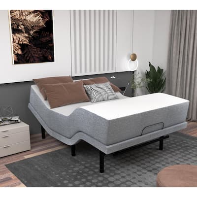 Renanim Zero Clearance Adjustable Bed with 12 inch Medium Mattress, Dual Massage, USB Ports, App Control, Underbed Light