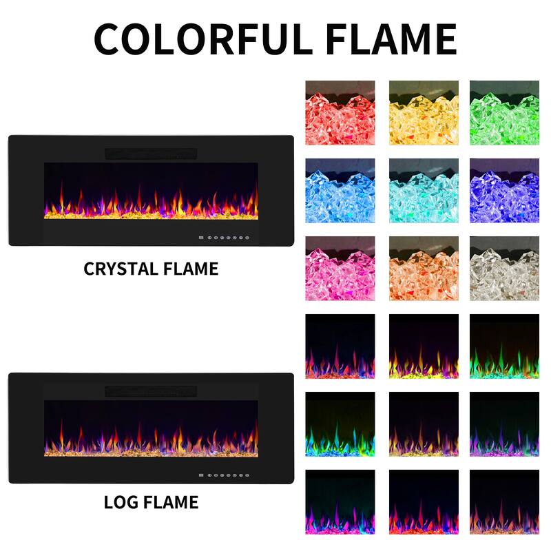 Electric Fireplace Insert, 750/1500W Electric Heater, Adjustable Flame Color, Remote Control, Timer