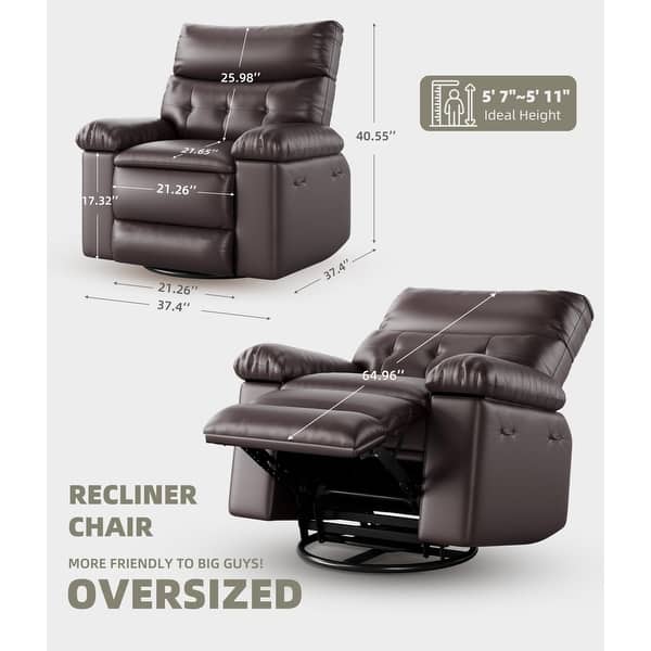 dimension image slide 3 of 5, 37.4" Oversized Manual Recliner with Heat and Massage, 360 Swivel Rocking Chair 21.3" Seat with Cup Holder