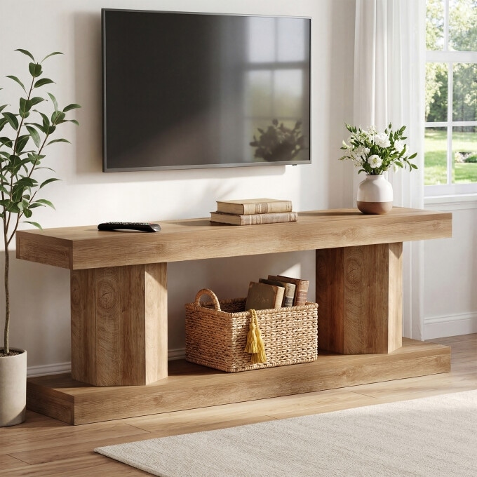 63'' TV Stand For Up To 70" TVs, Media Console With 2 Open Shelves