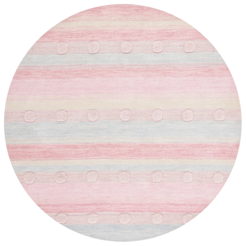 SAFAVIEH Handmade Kids Kayli Wool Rug - 5' Round - Light Blue/Pink