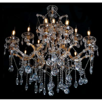 Maria Theresa 35in Wide Gold 15 Light Crystal Chandelier