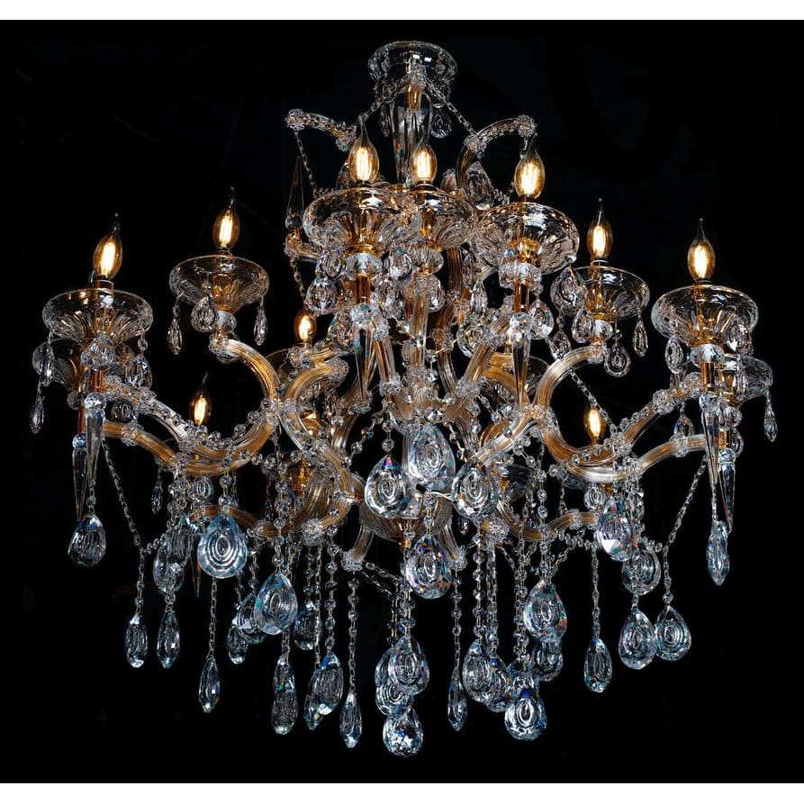 Maria Theresa 35in Wide Gold 15 Light Crystal Chandelier