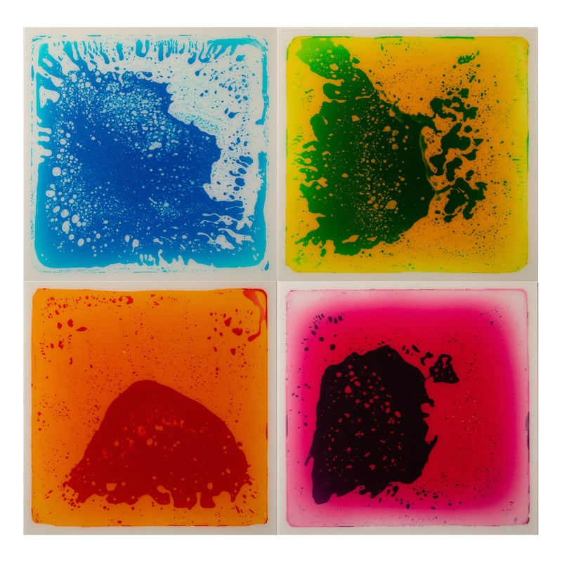 Sensory Liquid Gel Floor Square Tiles, 19.5 x 19.5 Inch Red Orange White Green Pink Purple Yellow Blue Kids Floor Mat, 4 Pack - Red/Orange,Green/Yellow,Pink/Purple,Blue/White	
