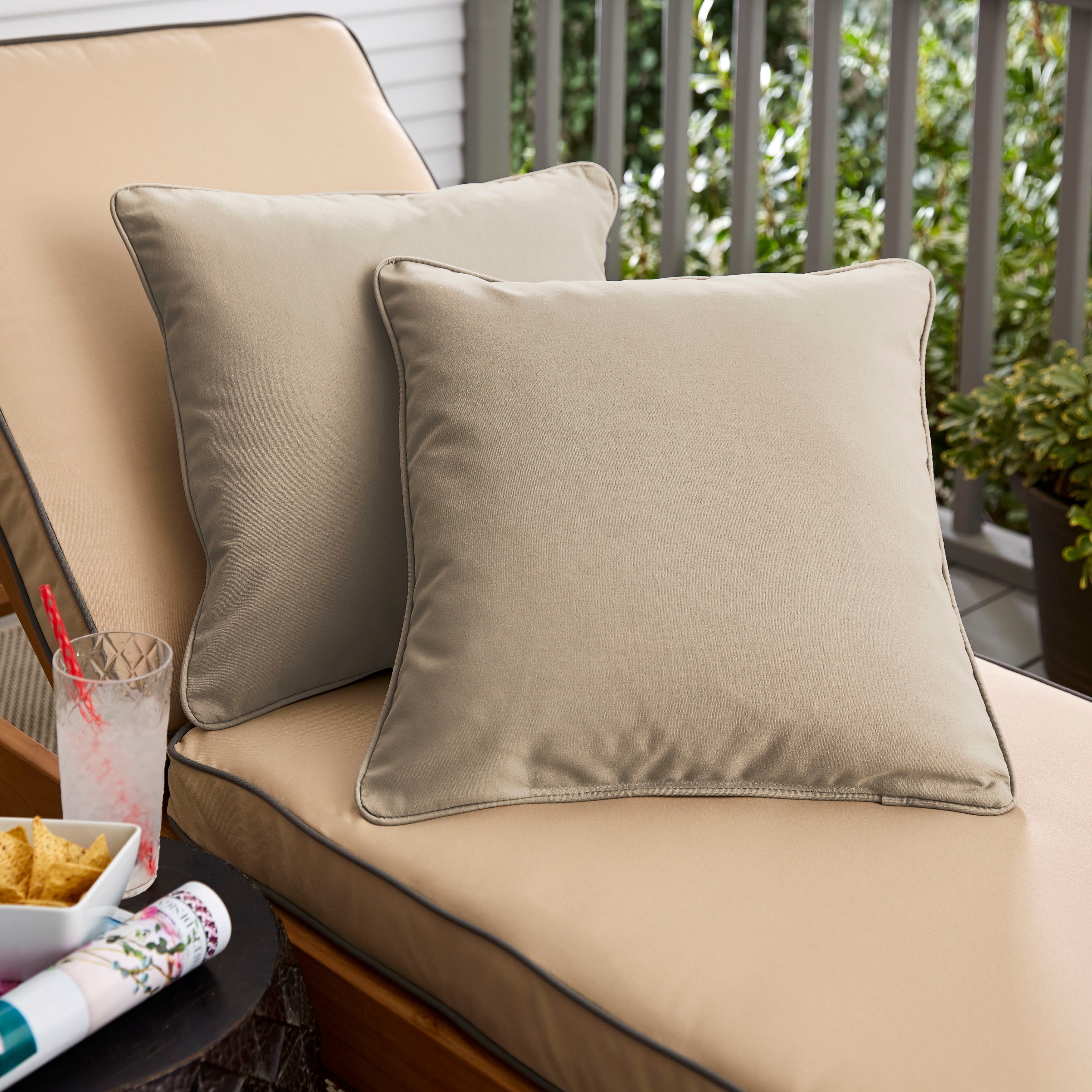 Sorra Home Beige Corded Indoor Outdoor Pillow Set Set of 2