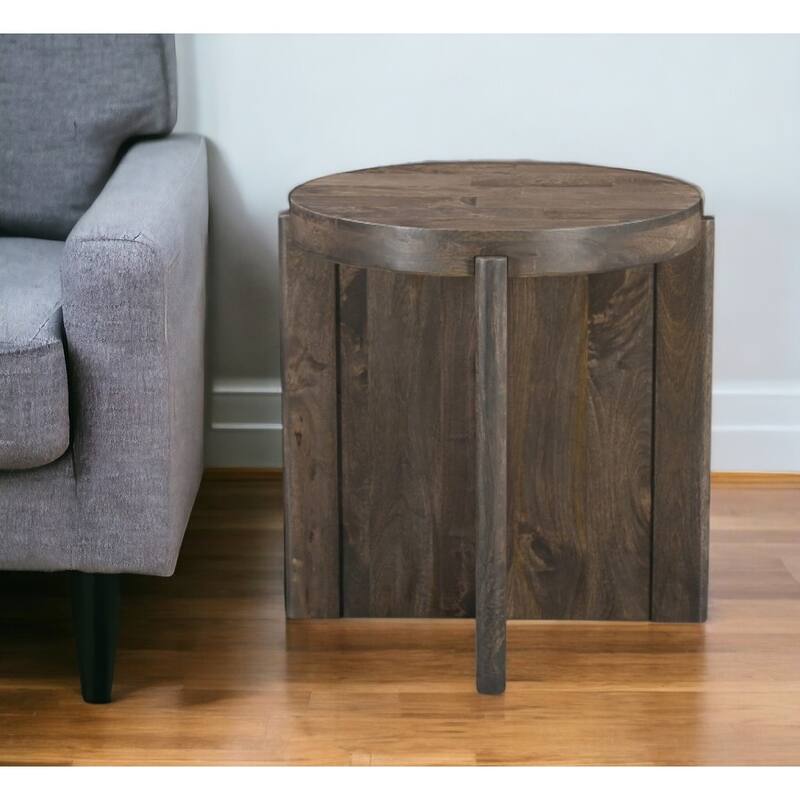 HomeRoots 24" Brown Solid Wood Round Cross Leg End Table - Brown - Wood