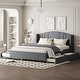 preview thumbnail 10 of 16, Upholstered Platform Bed with Wingback Headboard and 4 Drawers, No Box Spring Needed, Linen Fabric, Queen Size Pink Grey