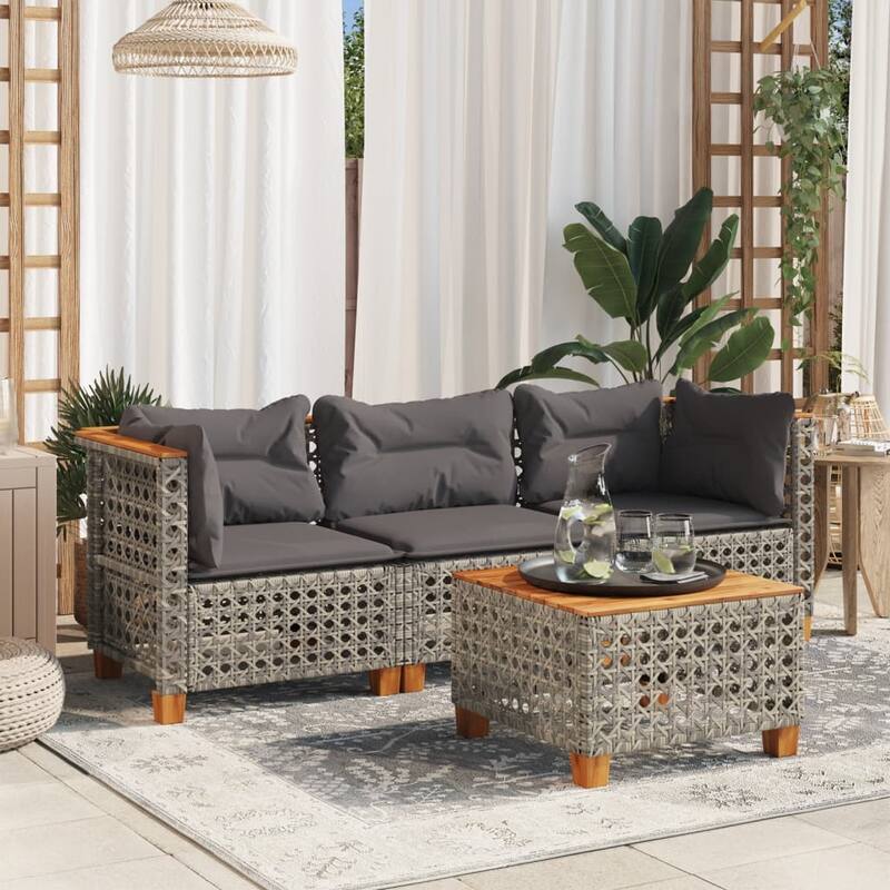 vidaXL Garden Sofa Set of 3 Grey PE rattan 3-seater Modular - 25.0 x 75.0 x 24.4