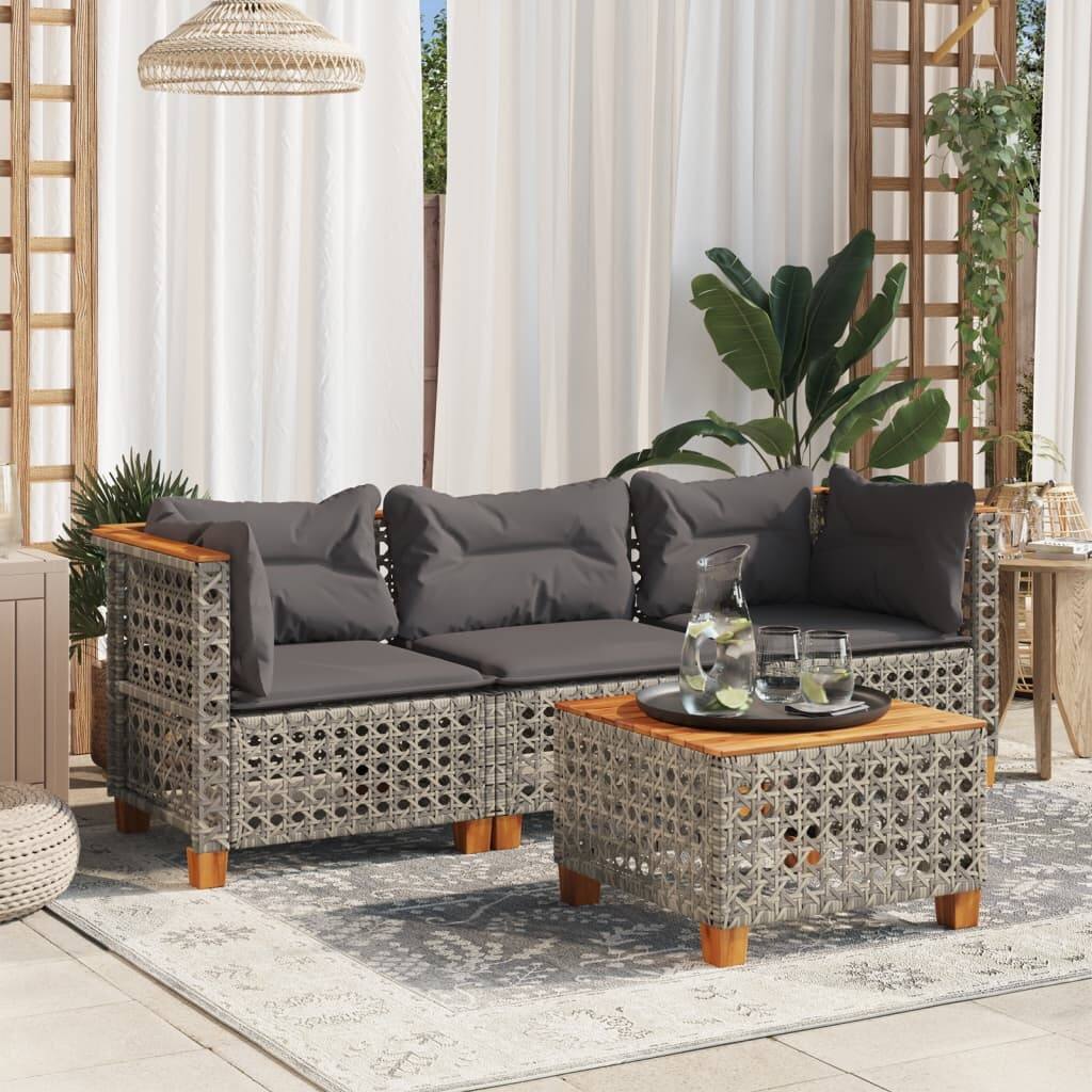 vidaXL Garden Sofa Set of 3 Grey PE rattan 3-seater Modular - 25.0 x 75.0 x 24.4