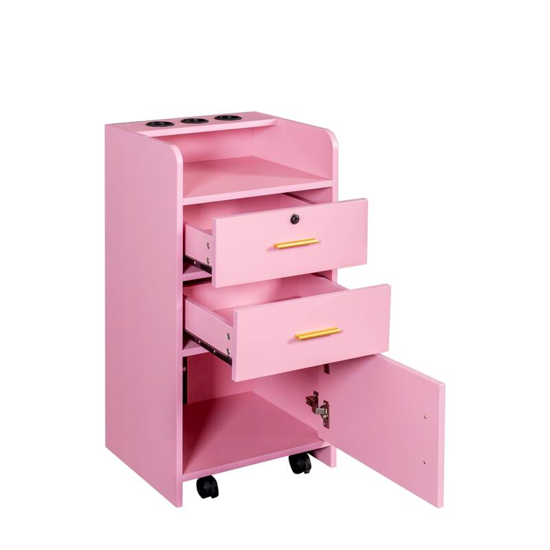 Anmytek Pink Salon Trolley Cart Rolling Storage Cabinet with Gold Accents Beauty Salon Organizer Mobile