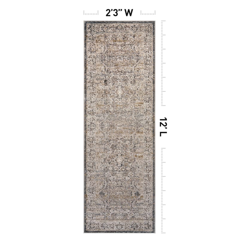 World Rug Gallery Vintage Border Stone Gray Indoor High-Low Area Rug