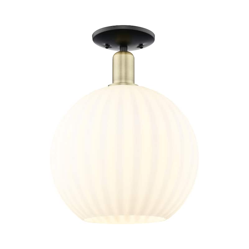 Innovations Lighting 716-1C-15-12 White Venetian Semi-Flush White - Black Antique Brass / White Venetian
