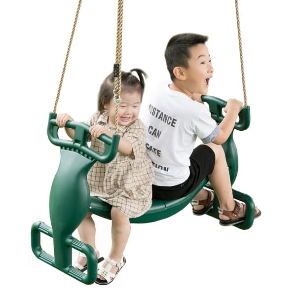 slide 1 of 8, Plastic Double Glider Playground 2 Person Swing, Green 8-11 Years