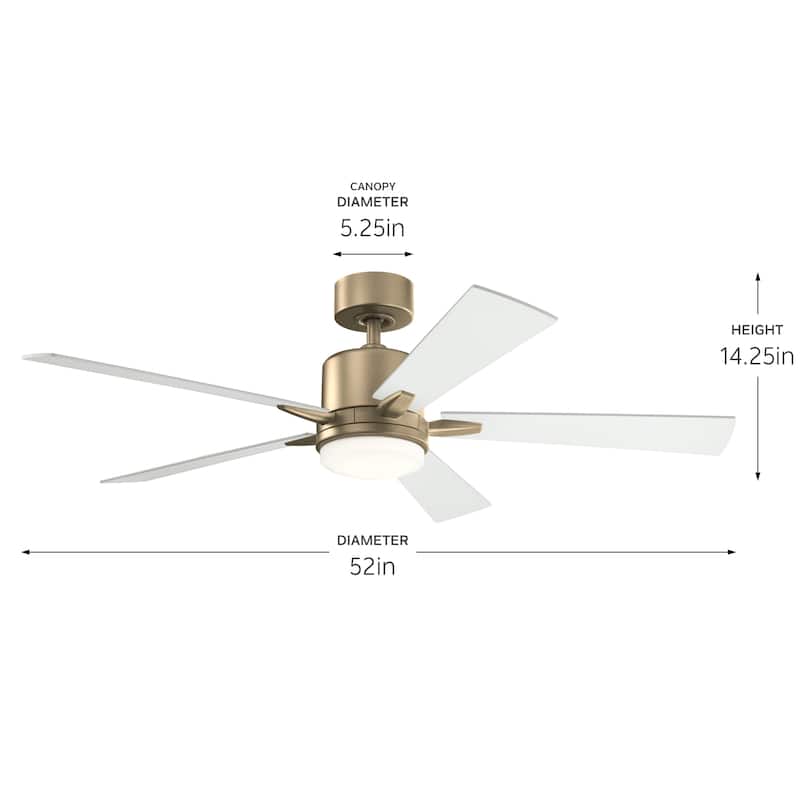 52 Inch Lucian Elite 5 Blade Indoor Ceiling Fan in Champagne Bronze with Matte White Blades