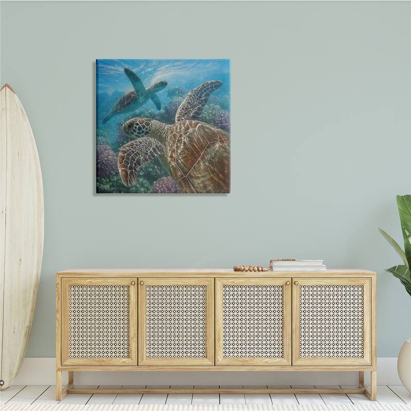 Stupell Sea Turtle Pair Coral Reef Ocean Life Scene Canvas Wall Art - Blue