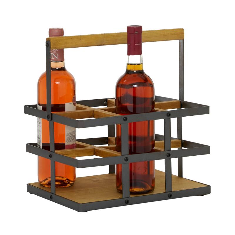 Modern 6-Bottle Wood and Metal Wine Holder