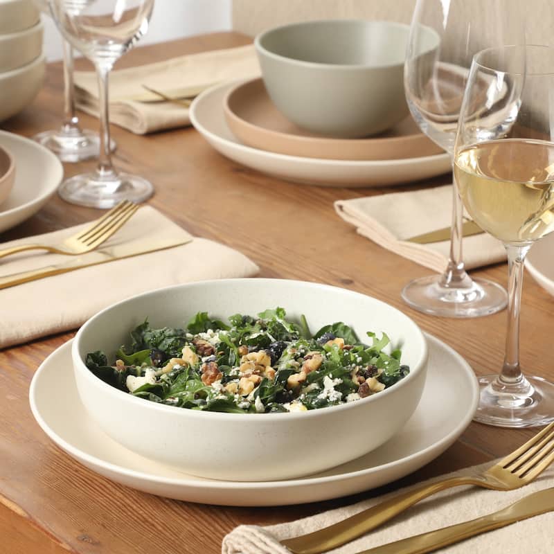 Gibson Elite Leeds Court Plates and Bowls Sets, 16-Piece Stoneware Dinnerware Sets, Round Speckle Reactive Glaze Dish Set