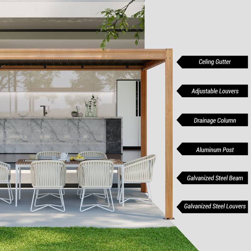 10 x 10 ft Aluminum Louvered Pergola with Adjustable Roof