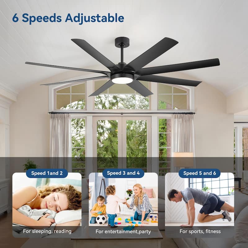 72-inch Large LED Ceiling Fan with Light and Remote(8-Blades)