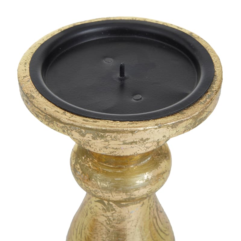 Mango Wood Turned Style Pillar Candle Holder (Set of 3) - Black, White or Gold - S/3 10", 8", 6"H