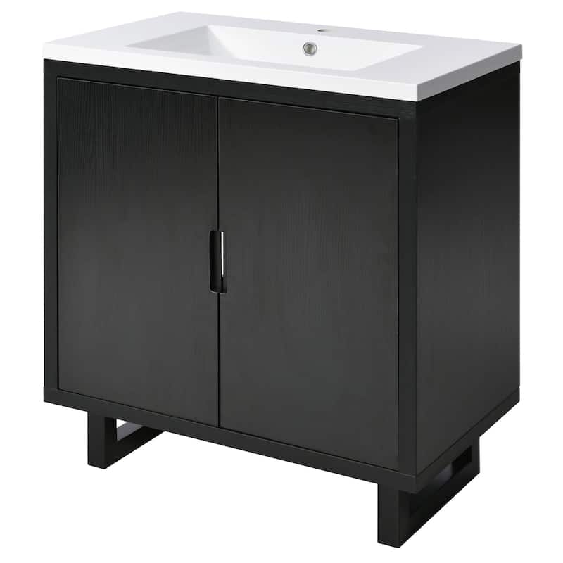 30 Inch MDF Freestanding Bathroom Vanity Set in Black with Integrated Resin Sink - 30" x 35" in.