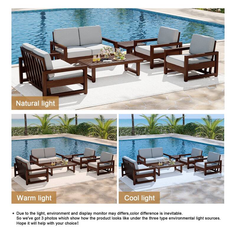 7-Piece Outdoor Teak Wood Conversation Set with Loveseat, Chairs and Tables