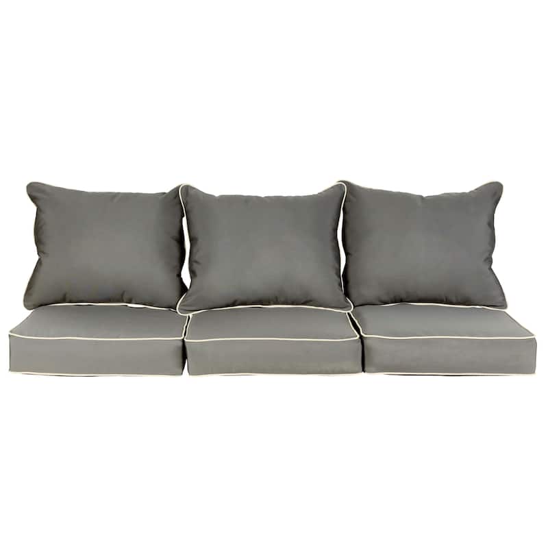 Beckworth Sunbrella Charcoal and Canvas Indoor/Outdoor Corded Pillow and Cushion Sofa Set