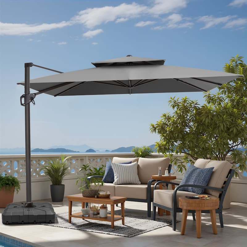 VredHom Patio Outdoor 11 x 11 FT Cantilever-Offset Umbrella with HDPE Base