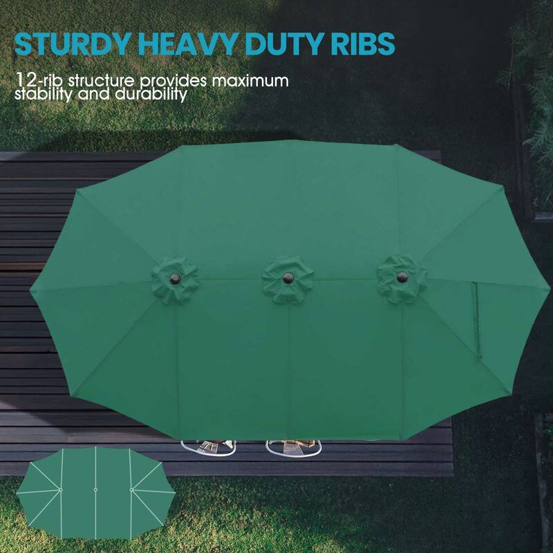 Aoodor 15ft Outdoor Double Sided Market Patio Umbrella with Base Stand