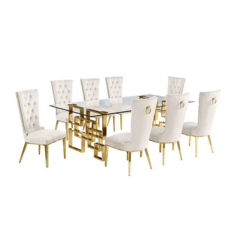 Best Quality Furniture D223/4-SC330-7 Dining Set with 95" 15mm Glass