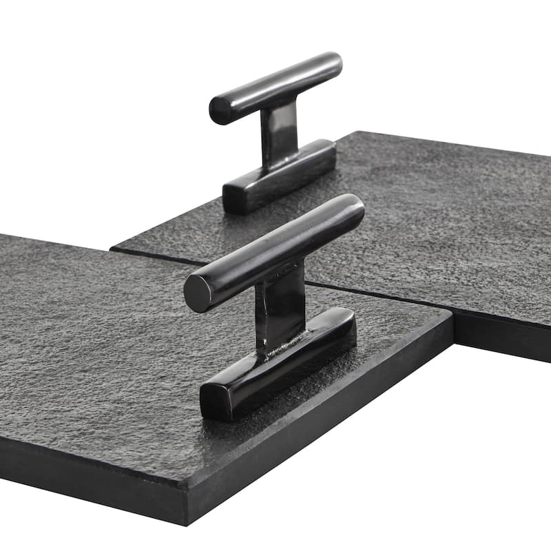 Marble Textured Living Room Decor Tray with Rod Handles - Set of 2 Black - Roche River Decor
