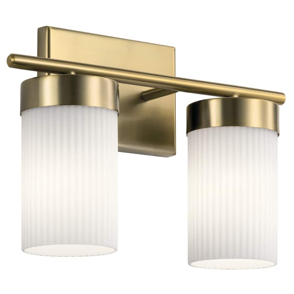 Kichler Ciona 14.5 inch 2 Light Vanity Light with Round Ribbed Glass in Brushed Natural Brass