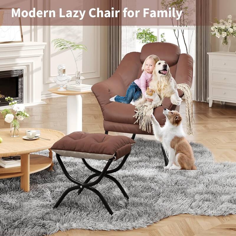 Lazy Chair, Ergonomic Reading Armchair Foldable Footrest, Modern Lounge Chair Removable Washable Cover