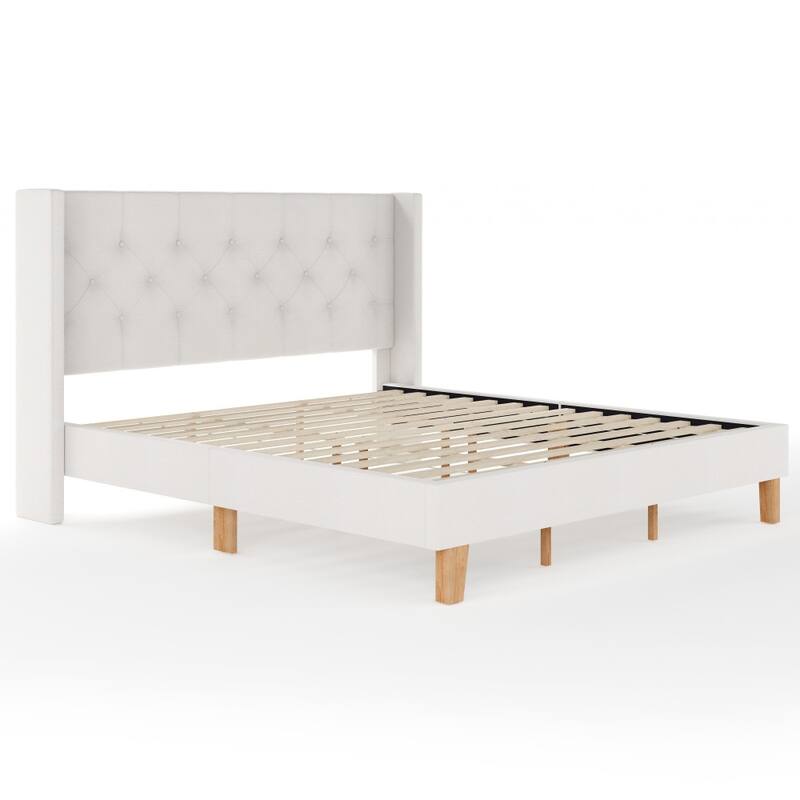 Martha Stewart Platform Bed with Tufted Wingback Headboard