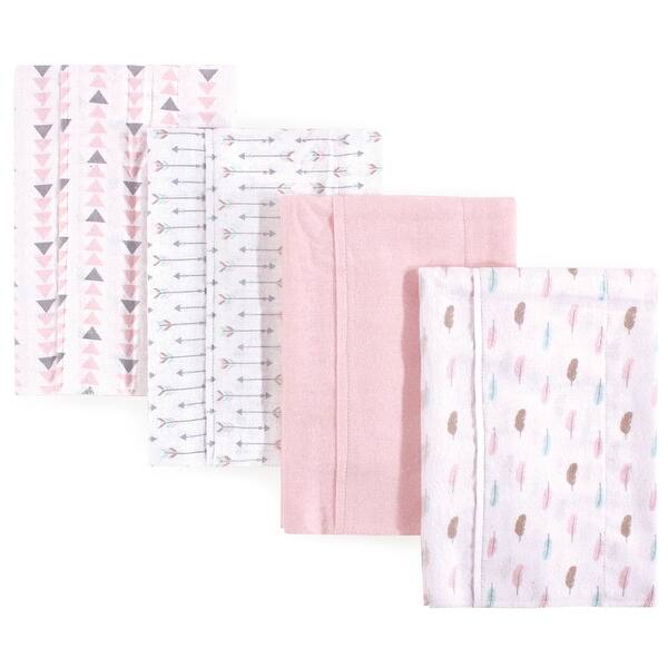 slide 1 of 1, Luvable Friends Baby Girl Cotton Flannel Burp Cloths 4pk, Girl Feathers, One Size - Girl Feathers - One Size One Size - Girl Feathers
