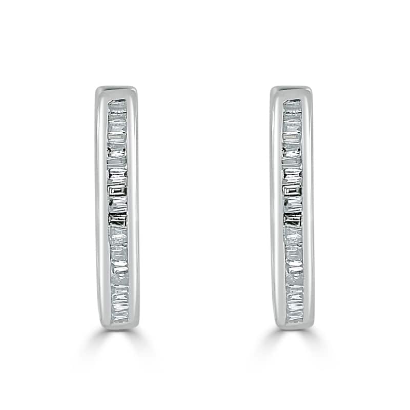 Auriya 1/4ctw Ultra-Petite Baguette Diamond Hoop Earrings 10K Gold - 0.57-inch (H-I, I1-I2) - 0.44-inch