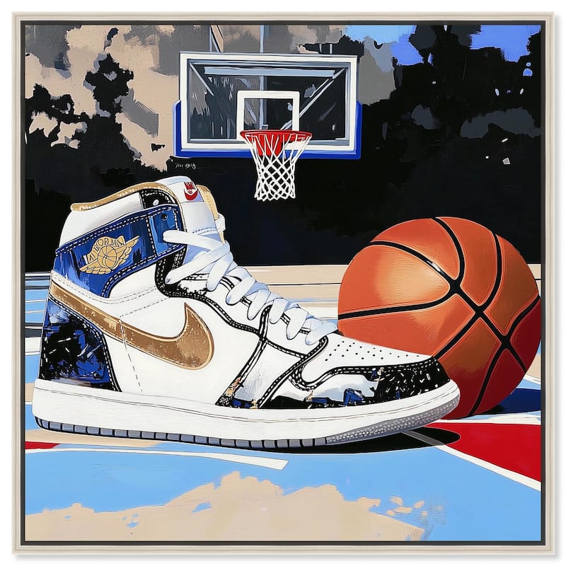 Basketball Court Blues Canvas by Art Remedy - Silver - 40" x 40"