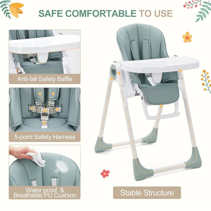 Lightweight Folding High Chairs for Babies and Toddlers 6-36 Months, Green