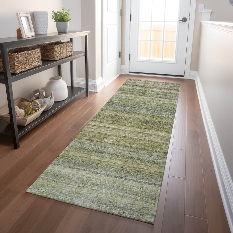 Machine Washable Indoor/ Outdoor Ombre Solid Chantille Rug - Aloe - 2'3" x 7'6"